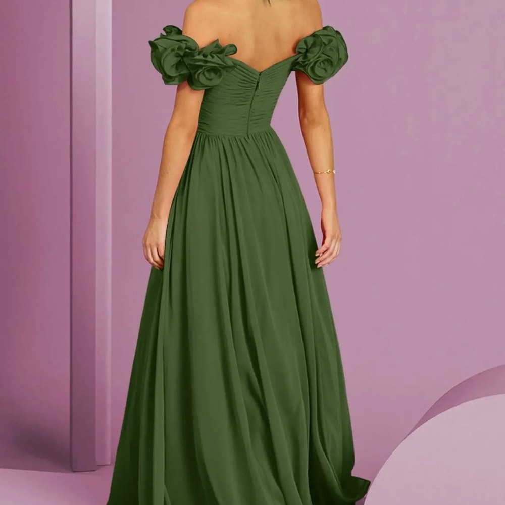 Barbie by Azazie A-Line Off Shoulder Chiffon Convertible Dress Olive Green NWT - Picture 11 of 11